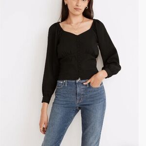 Madewell Preston Black Puff Sleeve Blouse